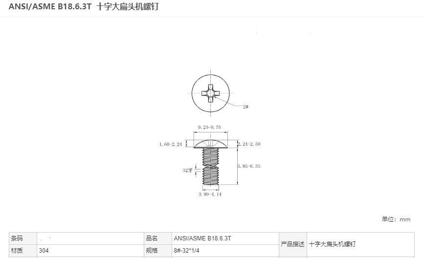 美制大扁圆头螺钉